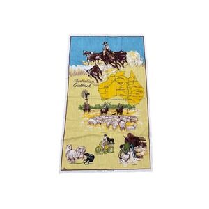 Vintage Ross Australian Outback Linen Tea Towel Map Souvenir Illustrated Art